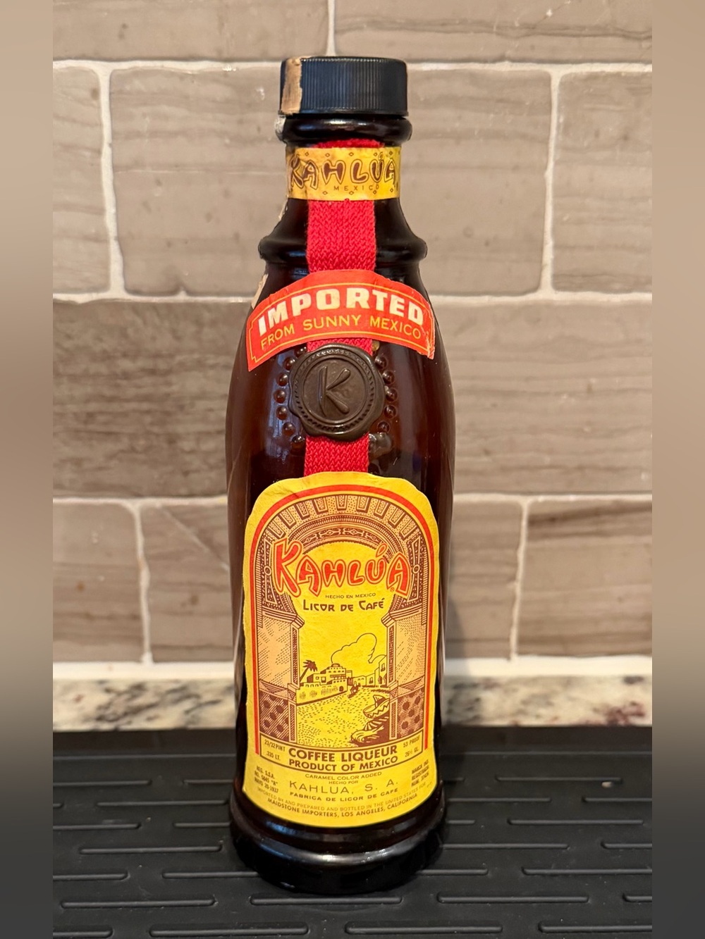 Vintage 1960s 1970s Kahlua Coffee Liqueur Amber Glass Bottle Empty 23/32 Pint